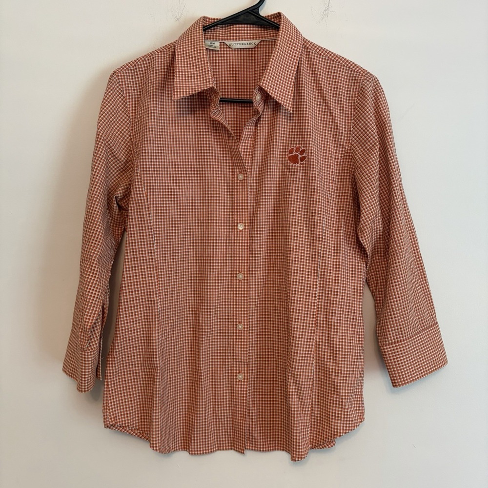 Cutter & Buck Clemson Medium Button up Shirt Orange White Tigers Florida Cotton